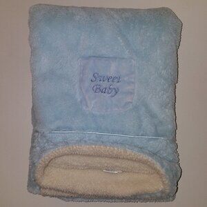 Sweet Baby Kyle & Deena Blue White Fleece Blanket Lovey Pocket SOFT 30" x 30"